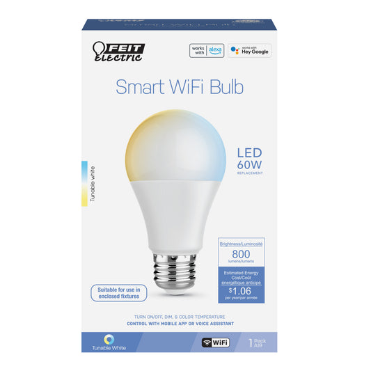 8.8W (60W Replacement) Tunable White E26 Base A19 Smart WiFi LED Light Bulb